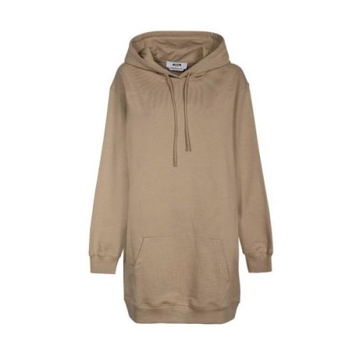 Katoenen hoodie met geribbelde boorden Msgm , Beige , Dames