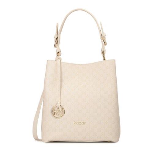 Beige Print Leren Handtas Kazar , White , Dames