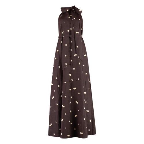 Lange jurk met polkadotprint Aspesi , Brown , Dames