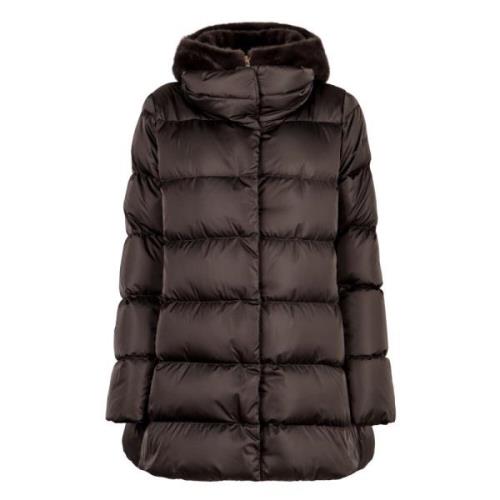 Faux Fur Hooded Down Jacket Herno , Brown , Dames