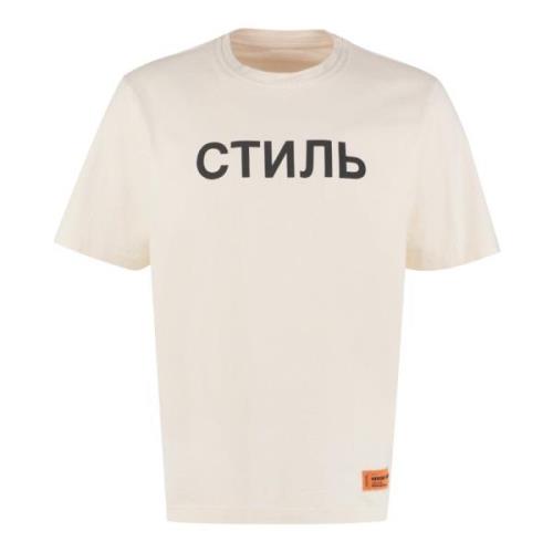 Logo Patch Katoenen T-shirt Heron Preston , Beige , Heren