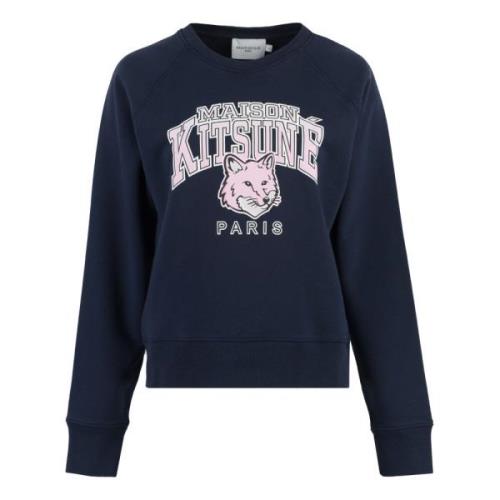 Geribbelde Katoenen Crew-Neck Sweatshirt Maison Kitsuné , Blue , Dames