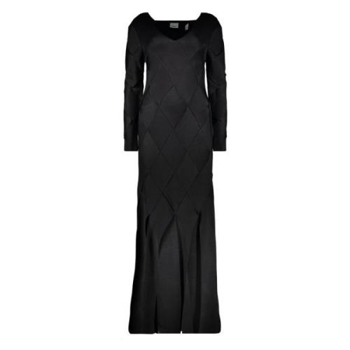 Maxi Jurk met V-hals en Geweven Patroon Burberry , Black , Dames