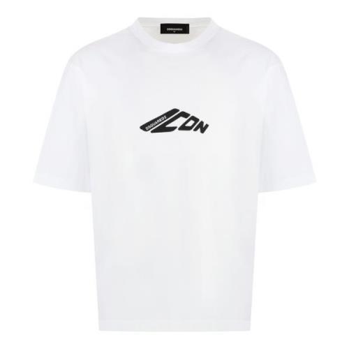 Katoenen Crew-Neck T-shirt Losse Pasvorm Dsquared2 , White , Heren