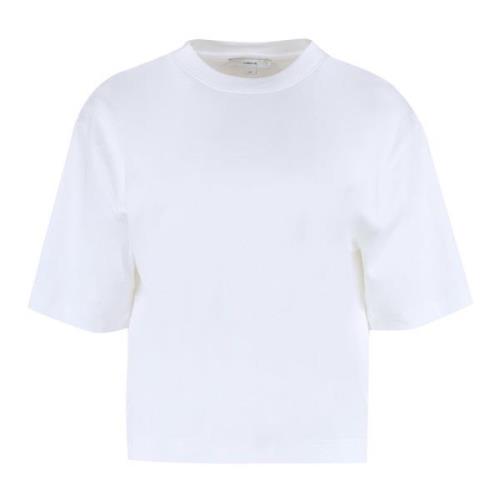 Geribbelde Crew-Neck Katoenen T-Shirt Vince , White , Dames