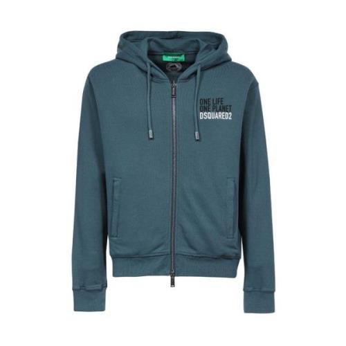 Katoenen Zip Hoodie met Logo Dsquared2 , Blue , Heren