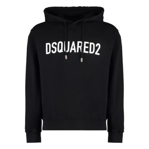 Logo Print Hoodie met Ribgebreide Manchetten Dsquared2 , Black , Heren