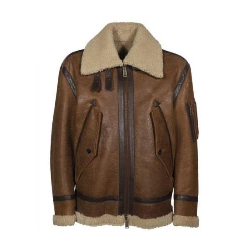 Schapenleren Jas met Puntige Kraag Dsquared2 , Brown , Heren