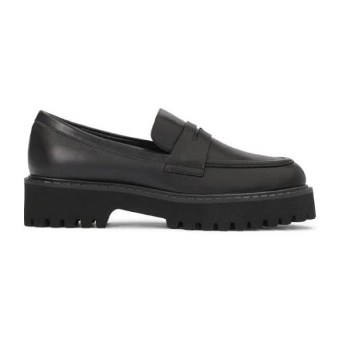 Zwarte Leren Casual Schoenen met Dikke Zool Kazar , Black , Dames