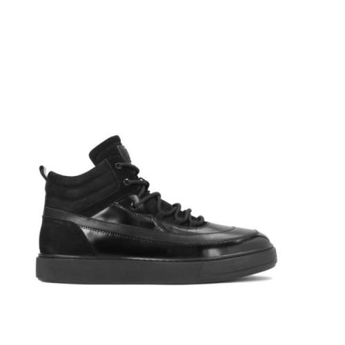 Moderne Stijl Leren Sneakers Kazar , Black , Heren