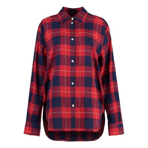 Rounded Hem Checked Cotton Shirt TotêMe , Multicolor , Dames