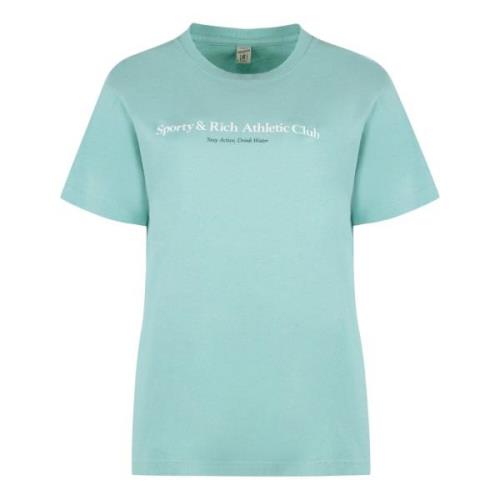 Geribbelde Crew-Neck Katoenen T-shirt Sporty & Rich , Green , Dames