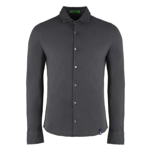 Katoenen Piqué Shirt Afgeronde Zoom Drumohr , Gray , Heren