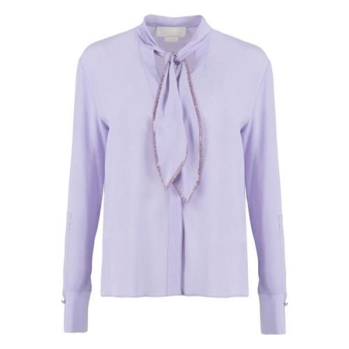 Zijden Crêpe Shirt met Kralenborduursel Genny , Purple , Dames