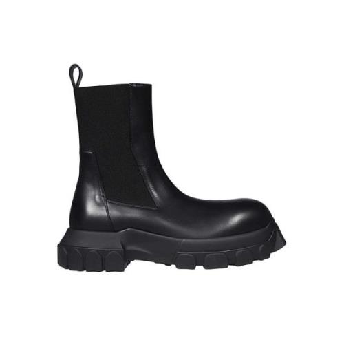 Elastische Inzet Leren Enkellaarzen Rick Owens , Black , Heren