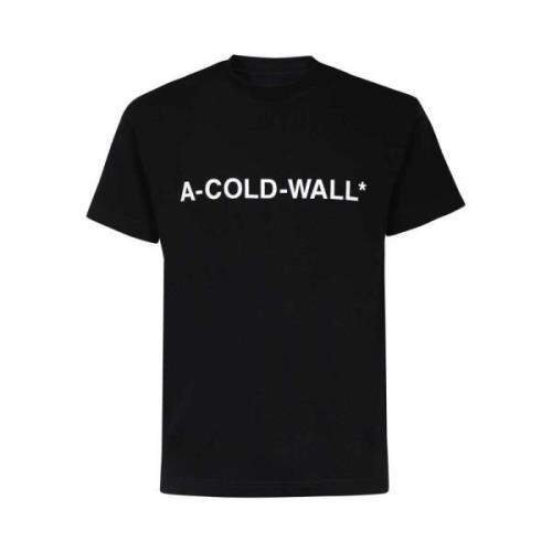 Katoenen T-shirt met Geribbelde Halslijn A-Cold-Wall , Black , Heren