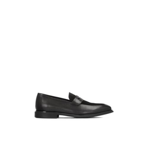 Elegante Zwarte Leren Loafers Kazar , Black , Heren