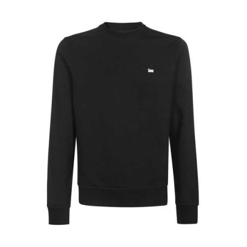 Ribbed Crew-Neck Sweatshirt Woolrich , Black , Heren