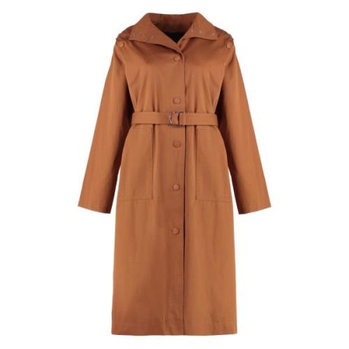 Katoenen Trenchcoat met Leren Details Yves Salomon , Brown , Dames