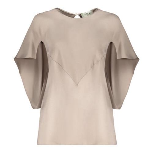 Zijden Blouse met Cape-Style Mouwen Fendi , Gray , Dames