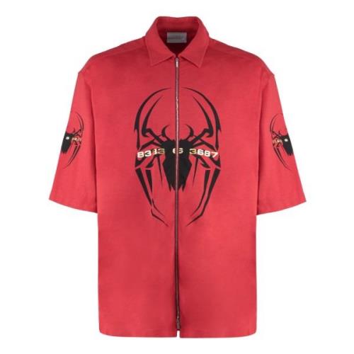 Spider Katoenen T-shirt met Zijsplitten Vetements , Red , Heren