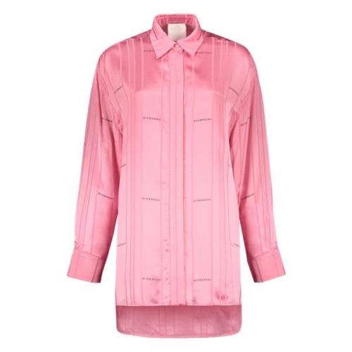 Gestreepte Viscose Shirt met Logo Inzetstukken Givenchy , Pink , Dames