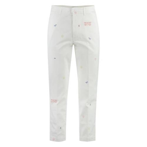 Geborduurde katoenen chino broek Dondup , White , Heren