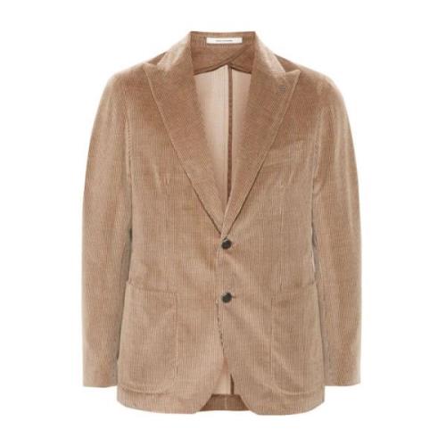 Ribfluwelen Blazer Peak Revers Bruin Tagliatore , Beige , Heren