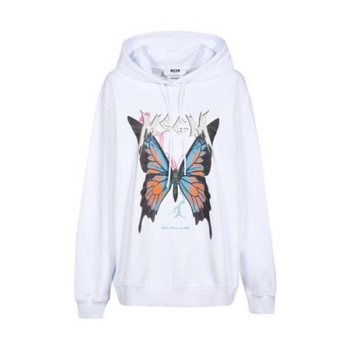 Maxi Print Katoenen Hoodie Msgm , White , Dames