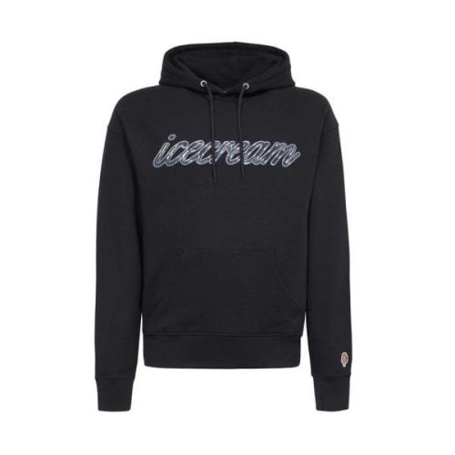 Hoodie met print en ribdetails Icecream , Black , Heren