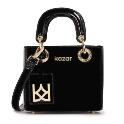 Zwarte Patent Mini Tas Kazar , Black , Dames