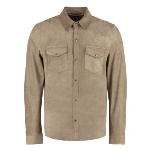 Klassieke Suede Overshirt Salvatore Santoro , Beige , Heren