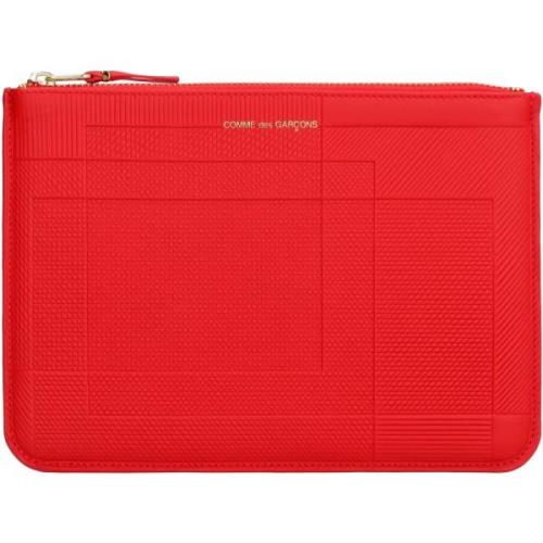 Platte leren etui met logo detail Comme des Garçons , Red , Heren