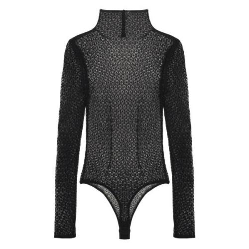 Kanten bodysuit met opstaande kraag Khaite , Black , Dames