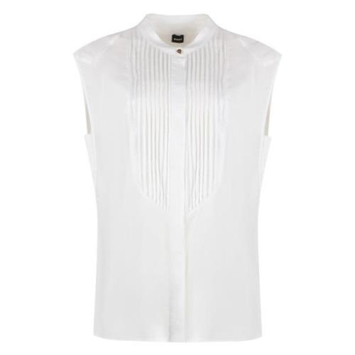 Plissé Front Jersey Blouse Hugo Boss , White , Dames