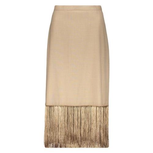 Midi rok met franje zoom Burberry , Beige , Dames