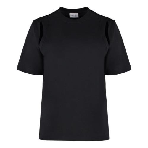 Geribbelde Crew-Neck Katoenen T-shirt Calvin Klein , Black , Dames