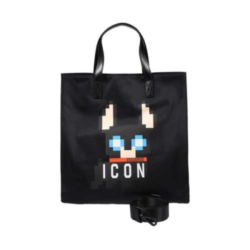 Bedrukte Nylon Tote Tas Dsquared2 , Black , Heren