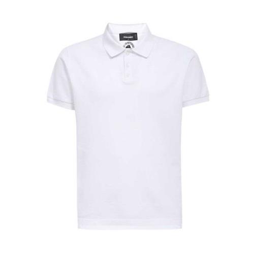 Katoenen Poloshirt Geribbelde Kraag Logo Dsquared2 , White , Heren