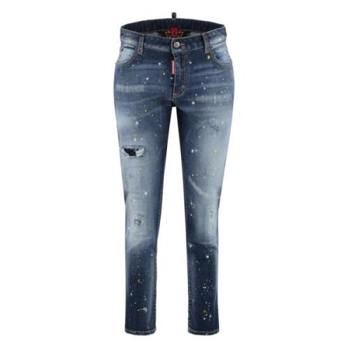 Stonewashed Denim Jeans met Rhinestones Dsquared2 , Blue , Dames