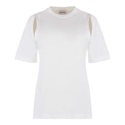 Geribbelde crew-neck T-shirt, 100% katoen Calvin Klein , White , Dames