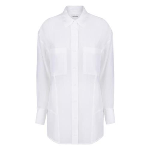 Crêpe Shirt met Uitgesneden Achterkant Calvin Klein , White , Dames