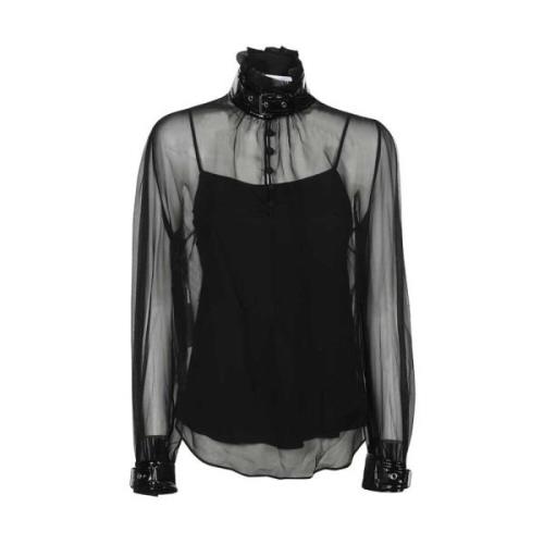 Zijden blouse met opstaande kraag Moschino , Black , Dames