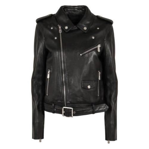 Biker Style Leren Jas Pinko , Black , Dames