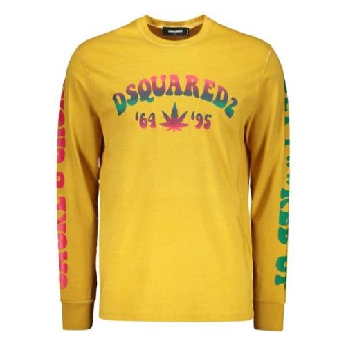 Katoenen T-shirt met Front Logo Print Dsquared2 , Yellow , Heren