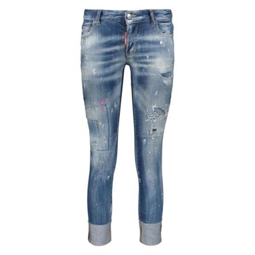 Gebleekte Slim-Fit Jeans met Distressed Details Dsquared2 , Blue , Dam...