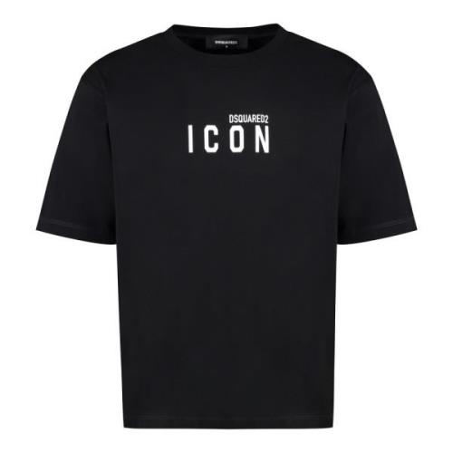 Katoenen Crew-Neck T-shirt Losse Pasvorm Dsquared2 , Black , Heren