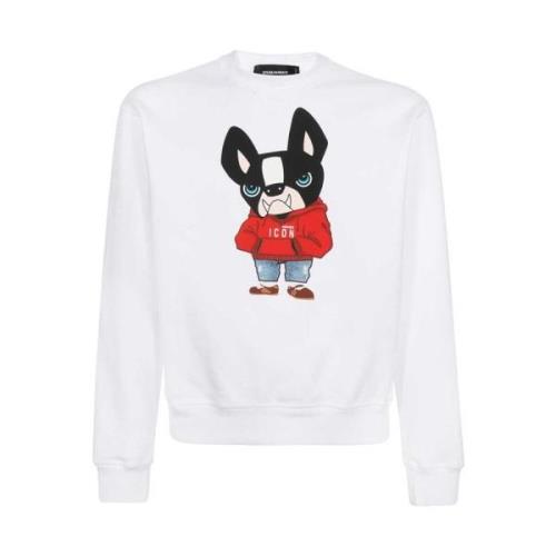 Katoenen sweatshirt met geribbelde randen Dsquared2 , White , Heren