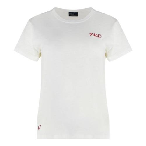 Katoenen Ribgebreide Crew T-shirt Ralph Lauren , White , Dames