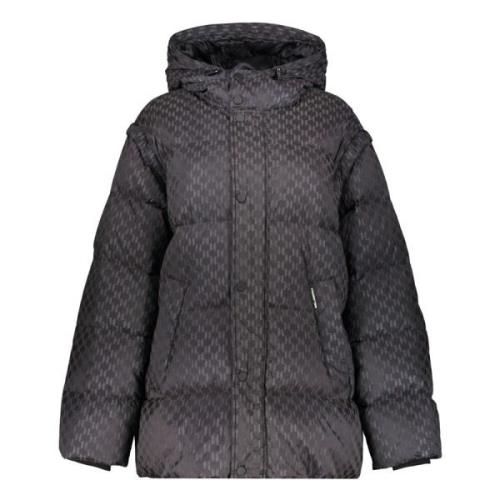 Logo Print Hooded Down Jacket Karl Lagerfeld , Black , Dames